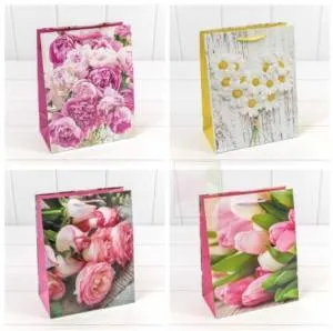 Пакет подарочный 18*23*10 см. "Цветы" (микс) / 00019Е