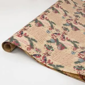 Упак. бумага "Снегири на елке" крафт 100*70 см, 5 листов /Ч45090