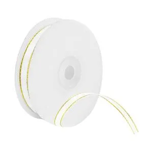 Лента атлас с золотой нитью Белый 6 мм*22,85 м/1-06SGE
