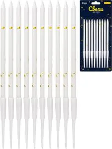 Свечи для торта на подставках "Праздничный всплеск" 0.4*10,5+4,5 см, 10 шт, белые/С-2046