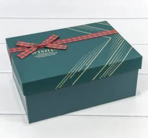 Коробка 22,5*16*9,5 см "WISHES" сине-зеленая с бантом
