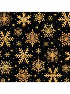 Бумага упак. Золотые снежинки на черном 70*100см (10 листов)/УБ-3223