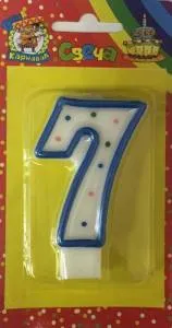 Свеча для торта с голубой окантовкой "7"