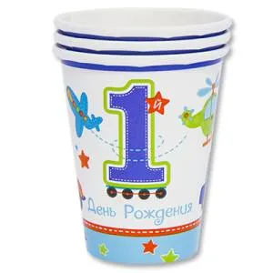 Стаканы "1-й ДР Мальчик" 270 мл. 8 шт