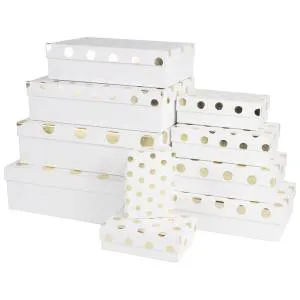 Коробка 24,5*17,5*7 см."Золотой горох" белый металлик / 502273