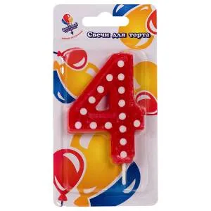 Свеча для торта в белую точку "4"