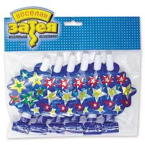 Язычок-гудок с карточкой гологр. "Звезды" 6 шт.