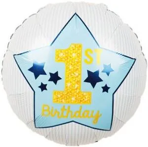 18" Круг,1-ый ДР Мальчика (звезды),голубой / Китай 19198