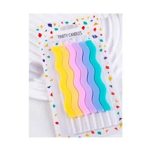 Свечи для торта "Волны" (Пастель разноцветная) с держателями 6 шт, 10 см / 191998 