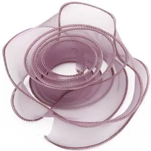 Лента Органза 4 см.*9,14 м. Дымчатая сирень с леской / 6233763