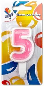 Свеча-цифра 5, ассорти, 5 см