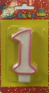 Свеча для торта с розовой окантовкой "1"