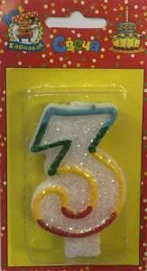 Свеча-цифра  с блёстками 7,6 см  "3"                               