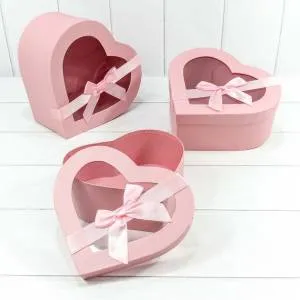 Коробка 21*20*8 см "Сердце" атласный бант розовый
