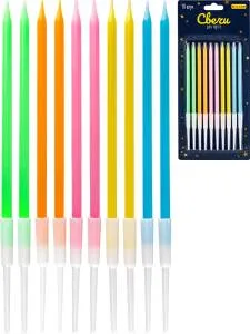 Свечи для торта на подставках "Волшебство" 0.4*10,5+4,5 см, 10 шт, ассорти/С-2044