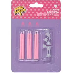 Свеча д/торта С Розовым пламенем 6 шт / 1502-5202
