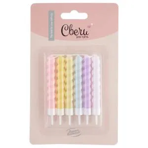 Свечи "Спирали" макарунс ассорти, 8 см, 6 шт. с держат. / 183557