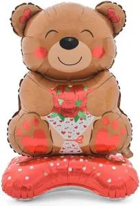 3D Мишка с букетом на подставке 39" /24863