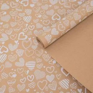 Бумага упак. крафт "Сердечное ассорти" 72 см*10 м. белый / тв217428