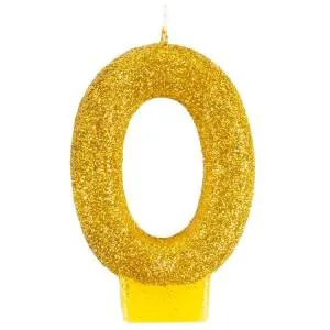 Свеча-цифра "0" Блестящая Золото 7,6 см / 1502-6480