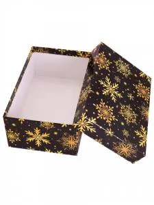 Коробка Золотые снежинки на черном 15*10*5мм/Кор-2097