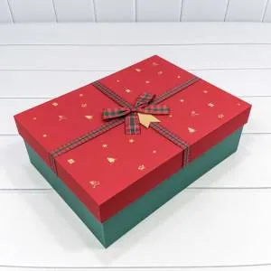 Коробка 33*24*11 см с бантом красный/зеленый