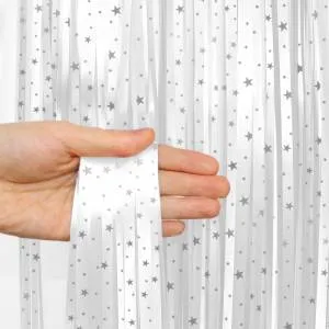 Занавес "Дождик" белый с серебр звездами 2 м* 1м. (Китай) 20352-КТ