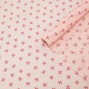 Пленка матовая "Бантики мелкие" 57 см*10 м. красные на светло-розовом / ч38240