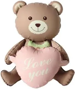 3D Мишка с сердцем, сатин 26" / Китай 24889/ 1208-0907