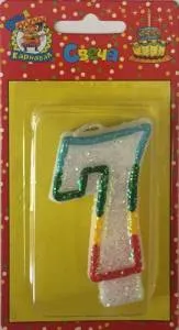 Свеча-цифра  с блёстками 7,6 см  "7"                               