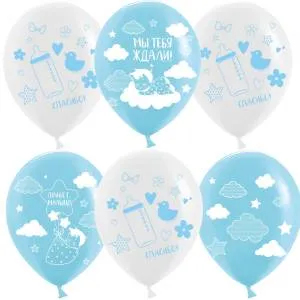 12" Привет, Малыш! белый/голубой пастель (Китай)/ 25 шт 613025