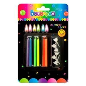 Свечи д/торта  Цветное пламя(6 шт, 6 см) 620179