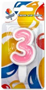 Свеча-цифра 3, ассорти, 5 см