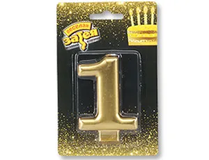 Свеча-цифра "1" Золотая 8см / 1502-2834