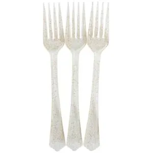 Вилки пластиковые Прозрачный/Золото с блестками 18 см, 10 шт / 6231260