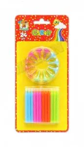 Свечи д/торта с подст. "Яркая радуга 24 шт."