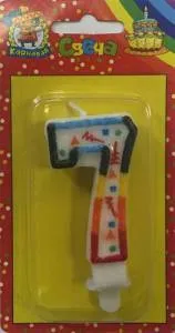 Свеча-цифра  разноцвет 7,6 см  "7"                               