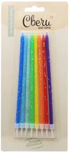 Свечи "Яркий микс" ассорти, с блестками, 0,5*14 см, 8 шт. с держат./802936