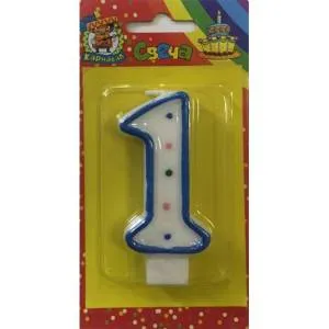 Свеча для торта с голубой окантовкой "1" 