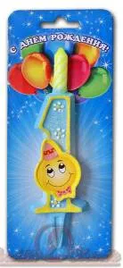 Свеча-цифра 7,6 см Смайлик "1"                    