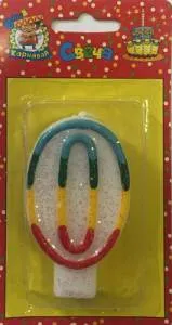 Свеча-цифра  с блёстками 7,6 см  "0"                               