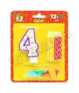 Свечи с цвет. узором с подст. 12 шт.-"Цифра 4"
