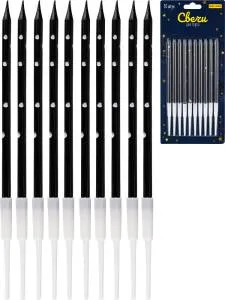 Свечи для торта на подставках "Праздничный всплеск" 0.4*10,5+4,5 см, 10 шт, черные/С-2048