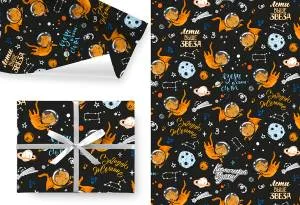 Упак. бумага "Коты-космонавты" 100*70 см, 5 листов /Ч45066