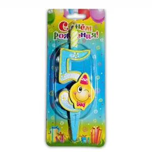 Свеча-цифра 7,6 см Смайлик "5"                    