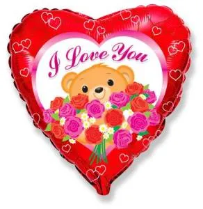 18" Сердце Мишка с розами (Flexmetall)/201673