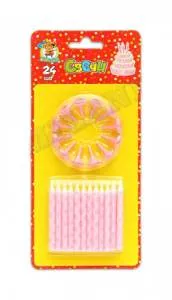 Свечи д/торта с подстав. "Ромбы розовые 24 шт."С-0462