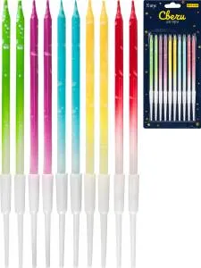 Свечи для торта на подставках "Праздничный всплеск" 0.4*10,5+4,5 см, 10 шт, разноцветные/С-2049