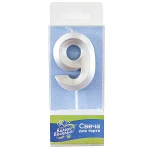 Свеча-цифра "9" Грани Серебро, 6 см/802759