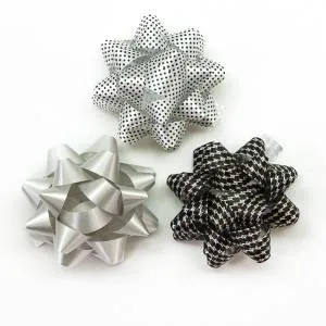 Бант-звезда, серебро/черный микс 7см,12 шт./17803